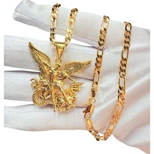 Saint Michael the Archangel Men's Chain, 18k Gold Plated